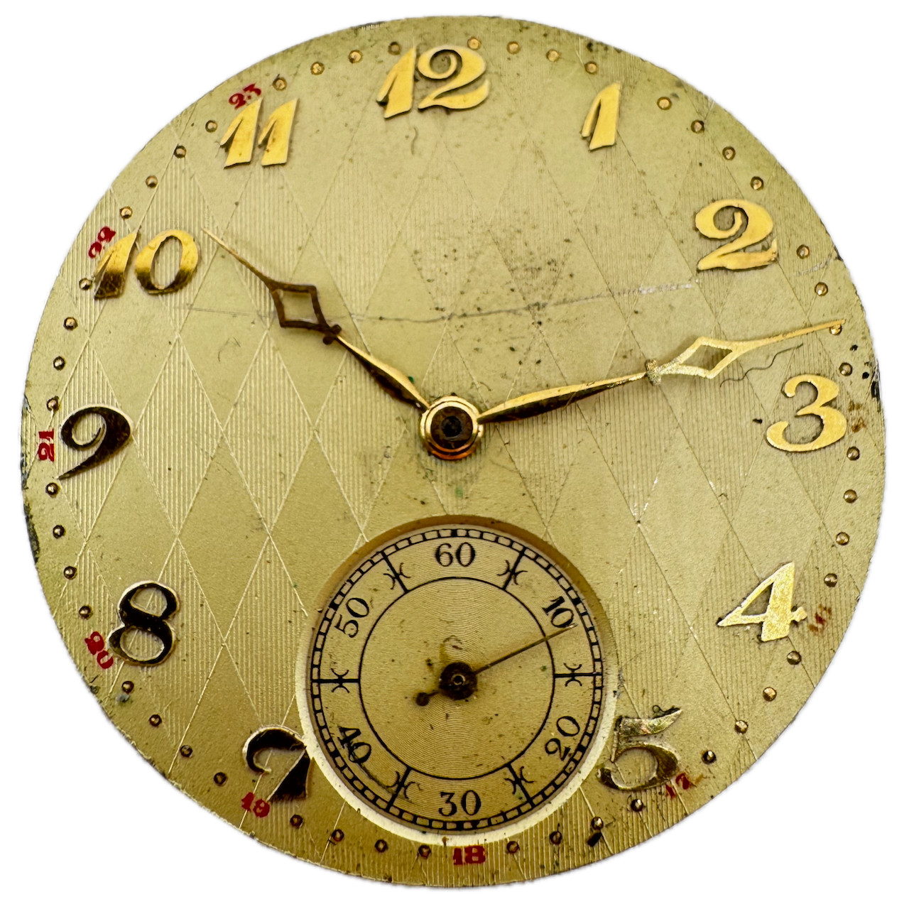 Antique 39.5mm Unbranded Diamond 24 Hour Mechanical Pocket Watch Movement Swiss