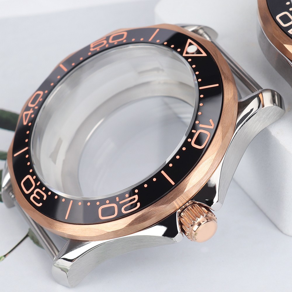 Retro Rose Gold Watch Case 41mm Double Crown Sapphire For Seiko NH35 36 Movement