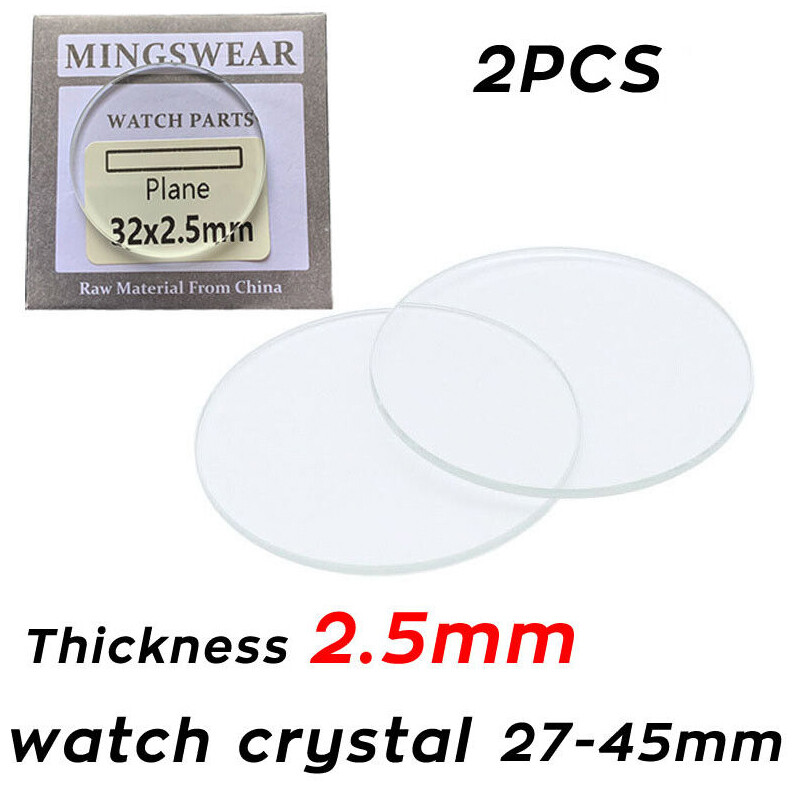 2PCS Flat 2.5mm Thickness Watch Crystal 27-45mm Round Mineral Glass Repair Parts