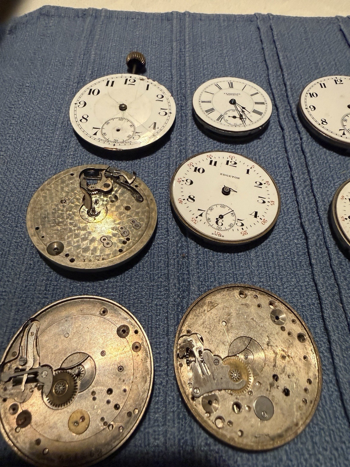Lot of 15 Antique Pocket Watch Movements Elgin Hampden NY Standard Parts Repair
