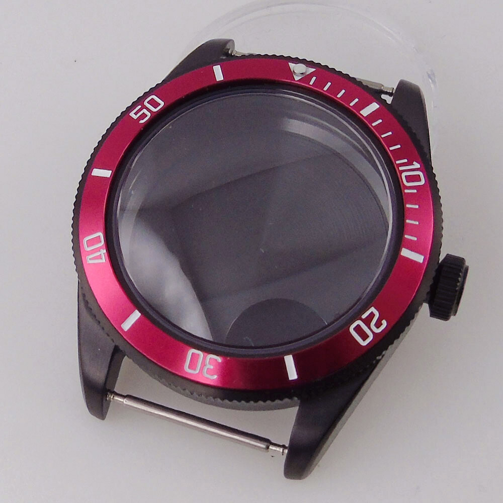 39mm Black PVD Sterile Men Watch Case Domed Sapphire Glass Fit Auto NH35A PT5000