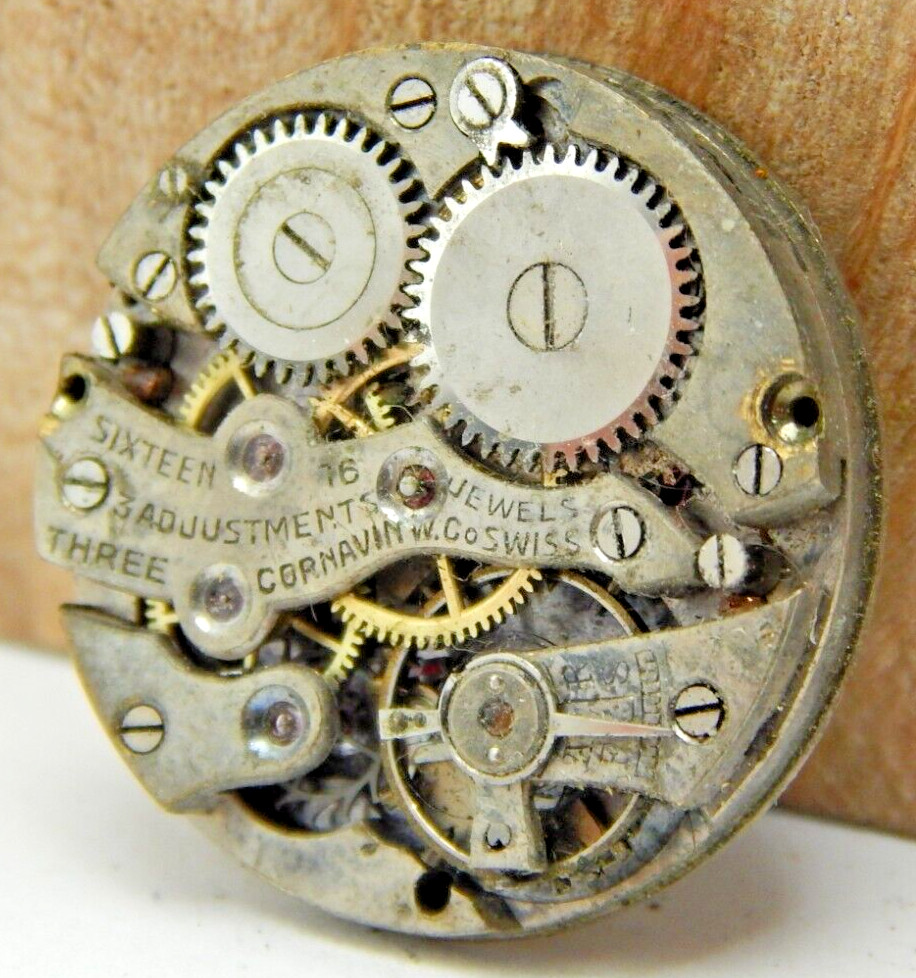 Vintage Cornavin 16 jewel 3 adjustment 12/0s watch movement with dial and hands