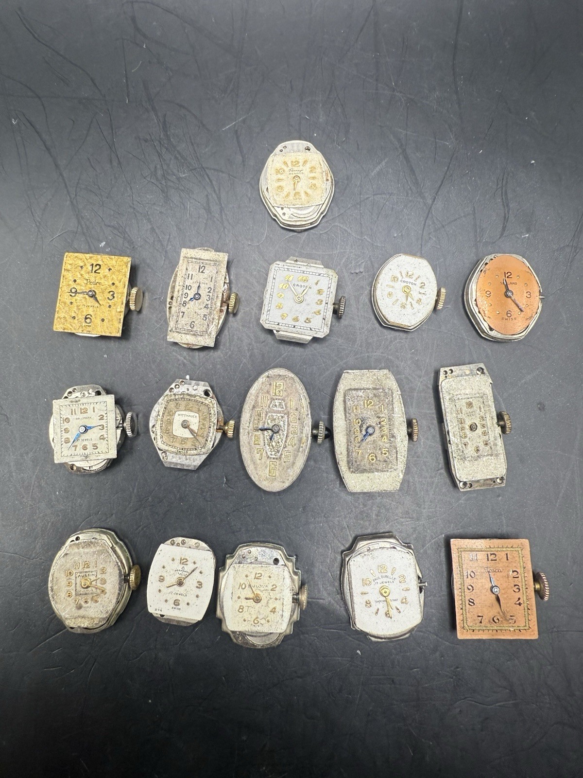 LOT of 16 Vintage Ladies Watch Movements & Dials Various Brands For Parts/Repair