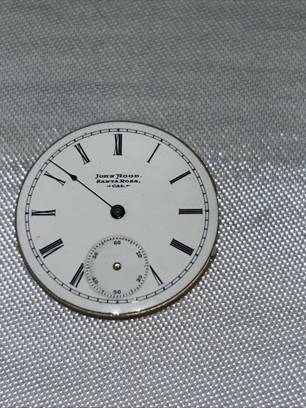 John W Hood Pocket Watch Mvt Santa Rosa Cal 34mm Runs Great”
