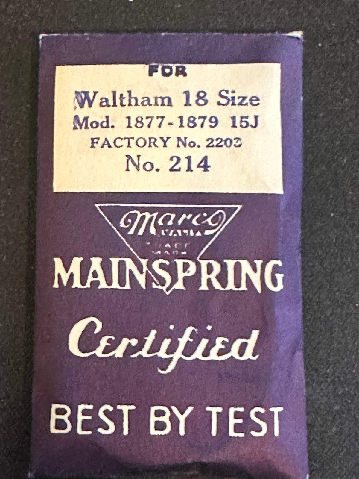 Marco Mainspring #214 for 18s Waltham Factory No. 2203 – Steel