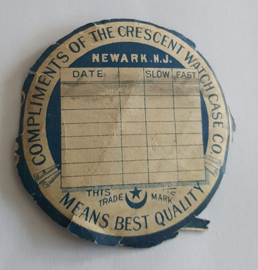 1907 Crescent Watch Case Co Paper Calendar Repair Insert Newark N.J.