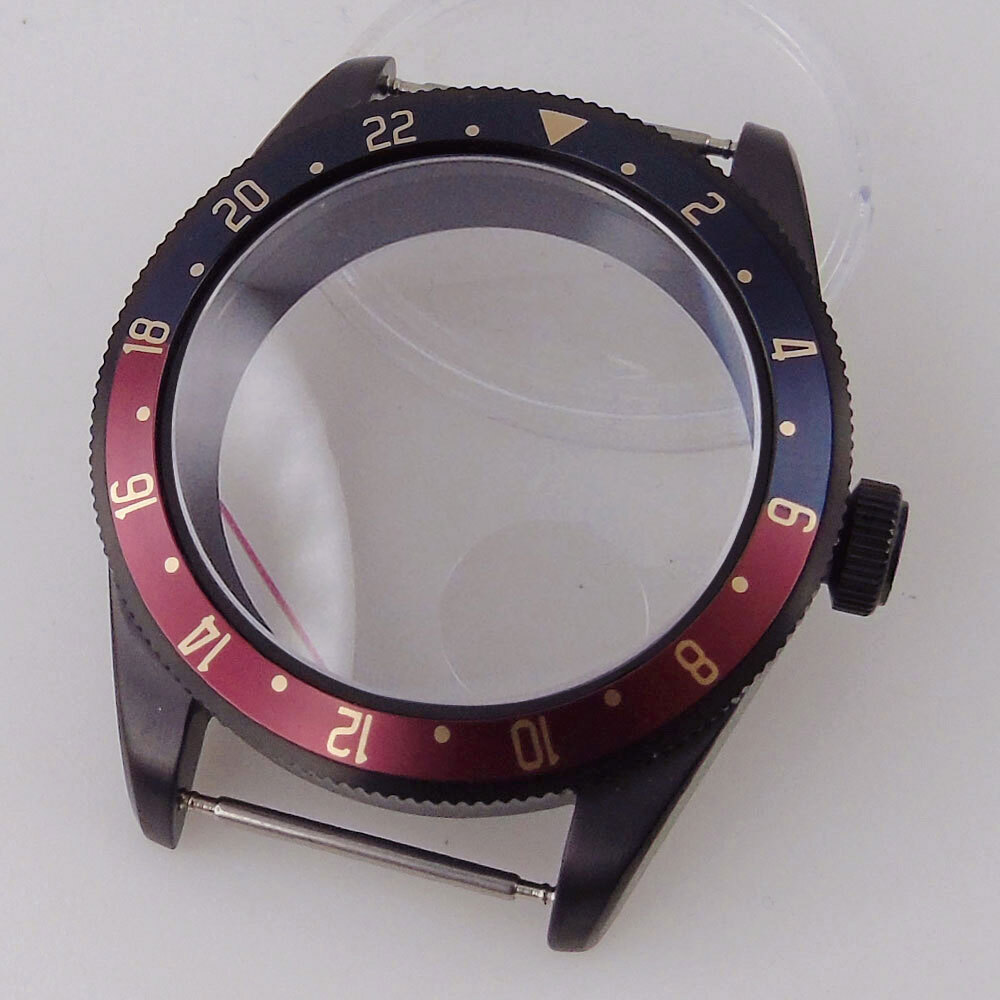 39mm Black PVD Sterile Men Watch Case Domed Sapphire Glass Fit Auto NH35A PT5000