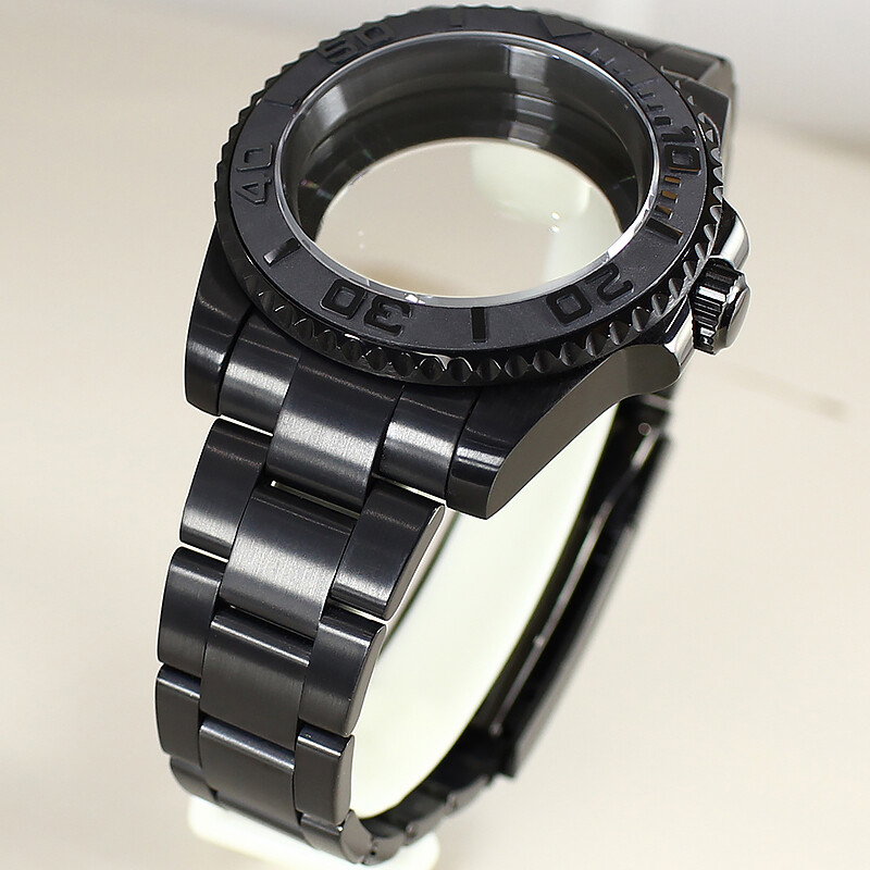 40mm Black PVD Watch Case Strap Yacht Ceramic Bezel For Seiko nh35 2824 Movement