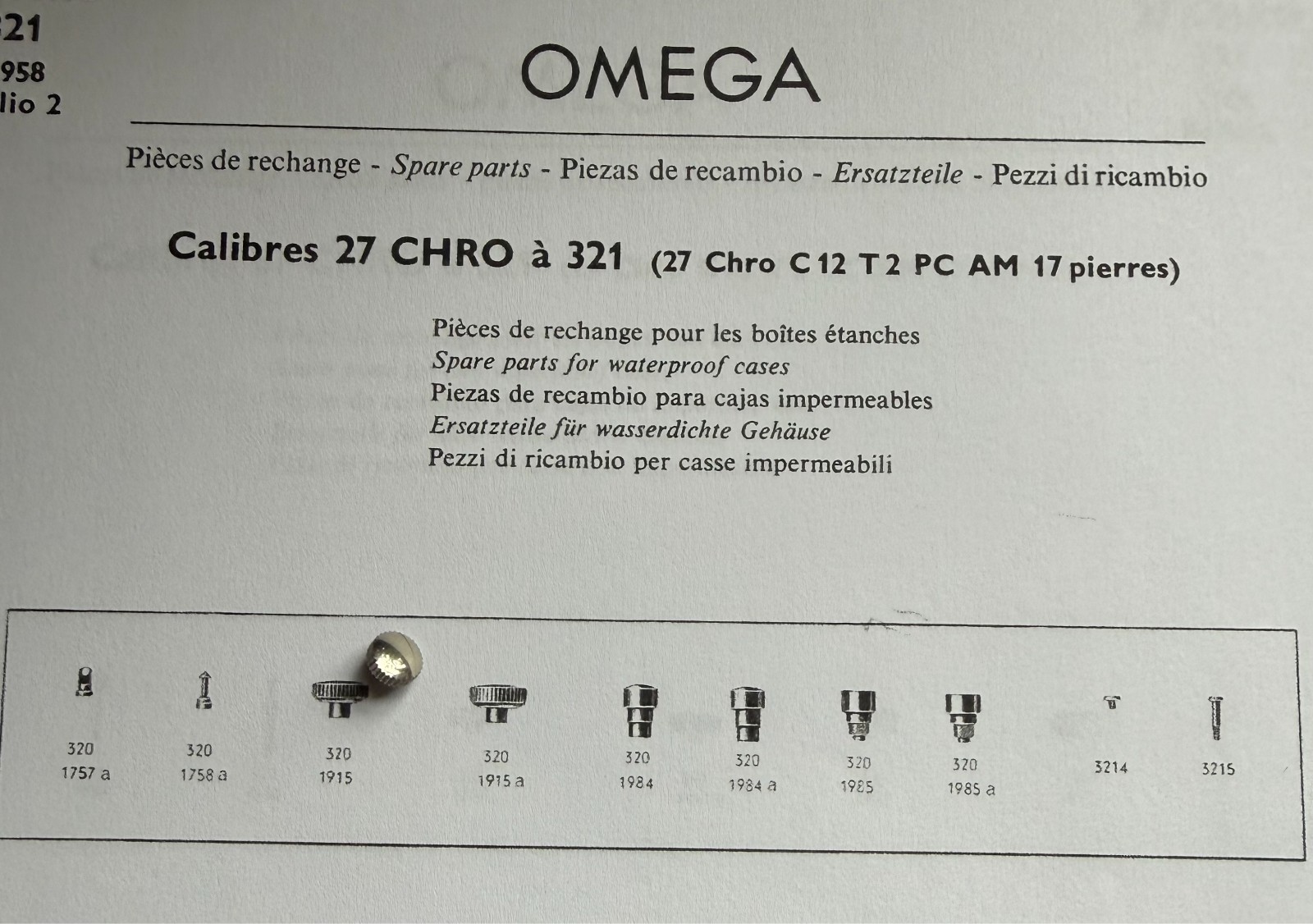 Genuine NOS OMEGA 27CHRO C12 27CHRO T1 321 320 parts check list