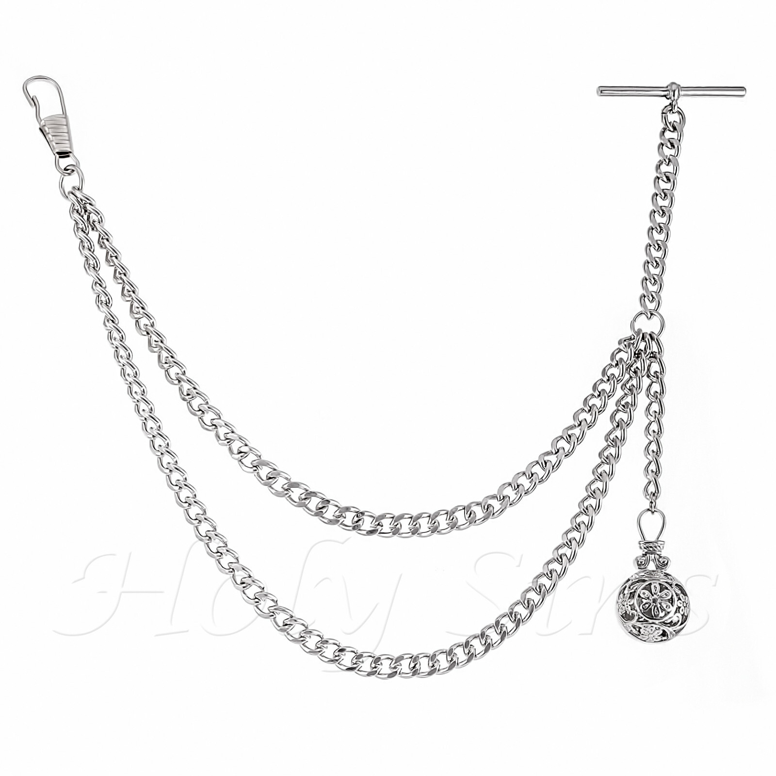 Brand New Silver Colour Single Albert Pocket Watch Chain With Pendant 143
