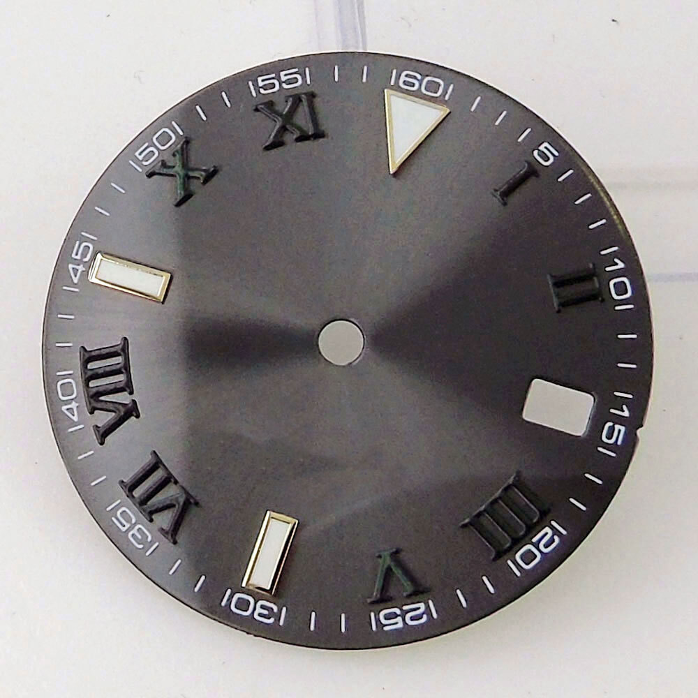 29mm Grey Sunburst Watch Dial Fit NH35A NH36A Movement Roman Number Marks Date