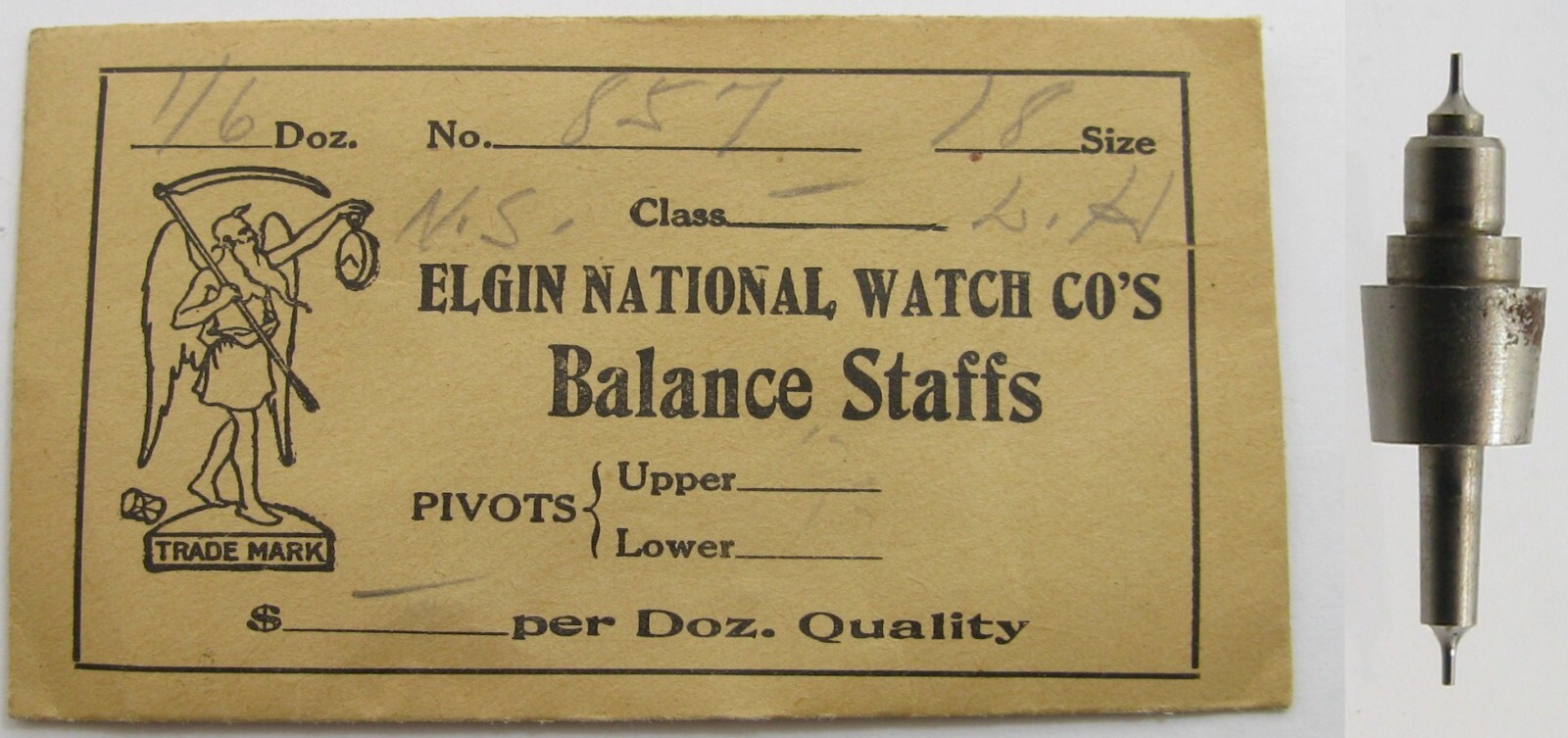 Elgin 18s 857 LH balance staff loose #723 for Pocket Watch