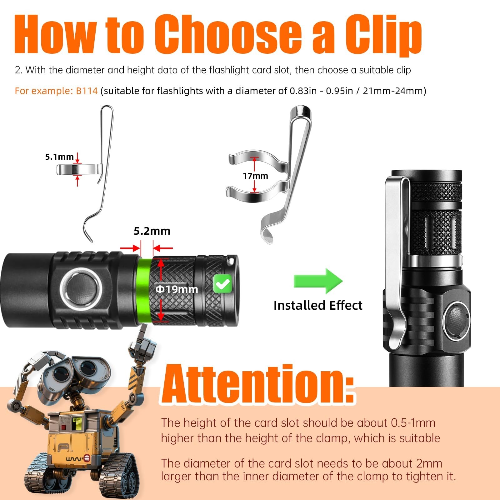 LIGHTFE B114 Flashlight Clip is Suitable for flashlights with a Diameter of 1…