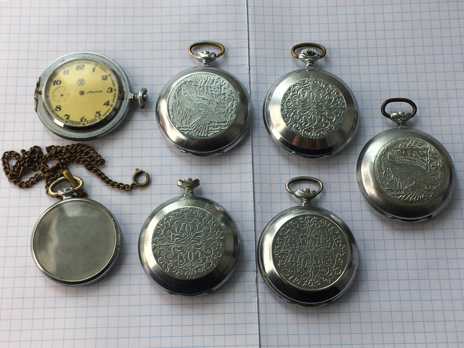 Lot of 7 Pocket Watch Molnija cases soviet. for spare parts or for restoration.