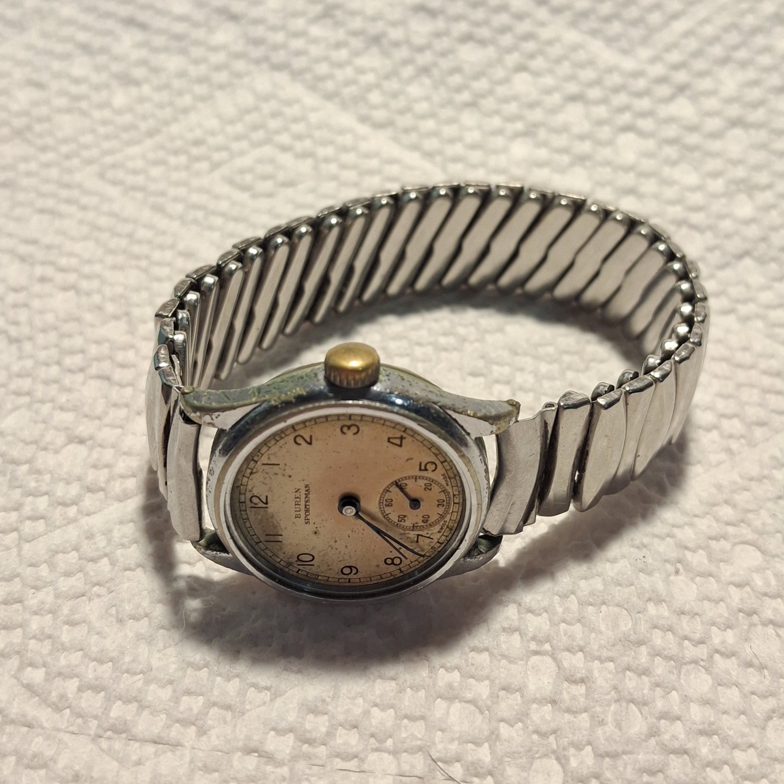 WRISTWATCH MOVEMENT BRUEN Sportsman (No Crystal Doesnt Run!!) PARTS OR REPAIR!