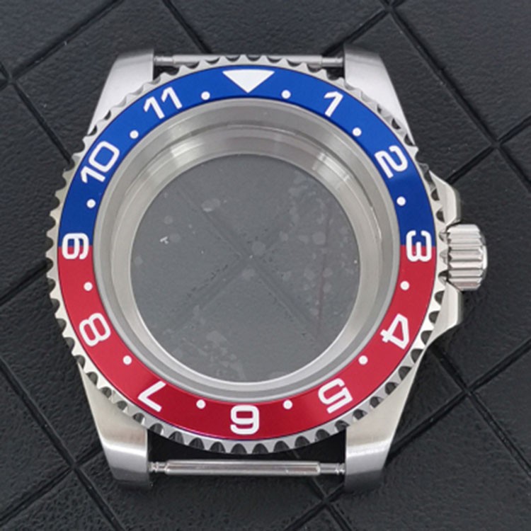 Stainless Steel Watch Case Flat Sapphire Glass Case Shell For NH34 GMT Movement