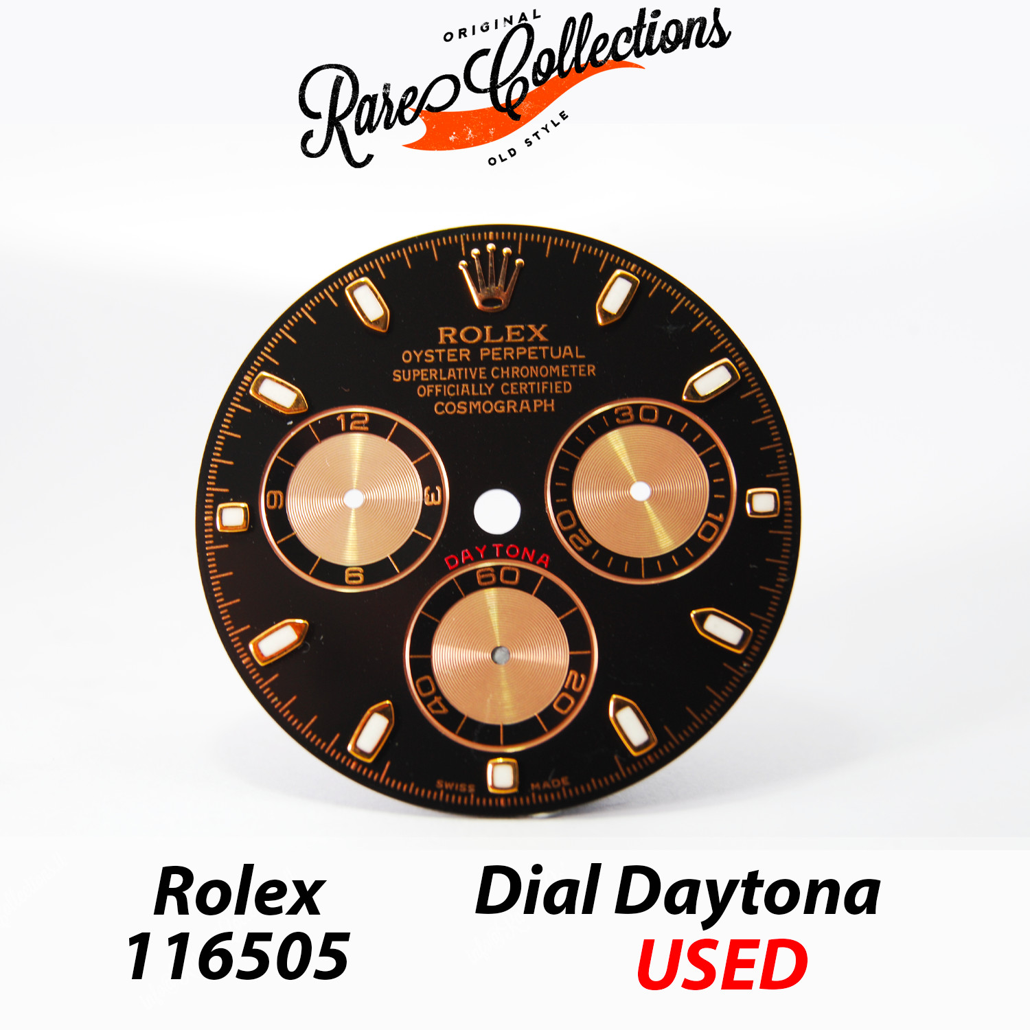 Daytona dial 116505 black, rose gold luminova used for Rolex (cod. dial 1165