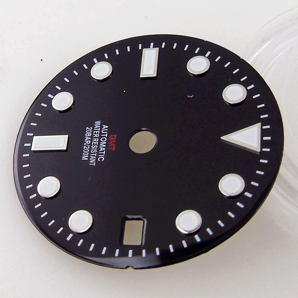 29MM 2.9mm Hole Green Luminous Black Watch Dial Fit NH34 NH34A GMT Automatic