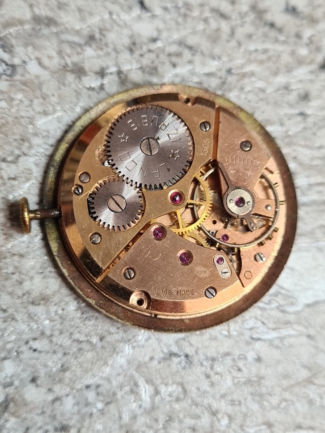 Vintage LANCO Mod II De Luxe Watch Movement, Dial & Case Back. Not Working.