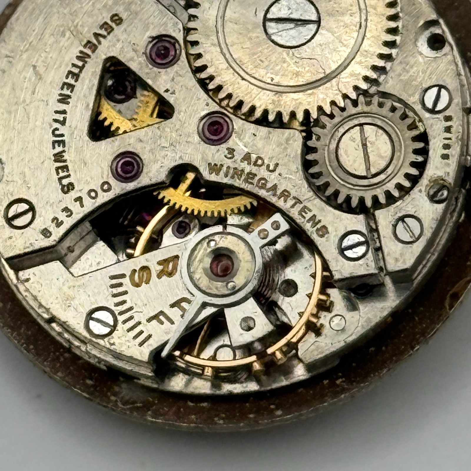 Winegartens London Watch Movement Running 17 Jewels Manual Wind Parts 23.5mm