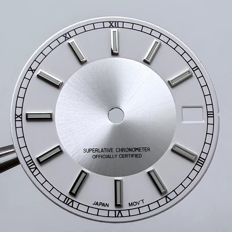 28.5mm NH35 Sunburst Watch Dial Arabic Tuxedo In Black & Silver Green Luminous