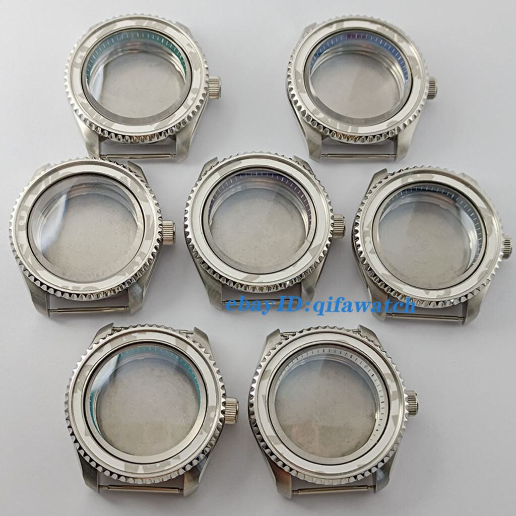 42mm Silver Ceramic Bezel Double Dome Sapphire Watch Case NH35 NH36 movement