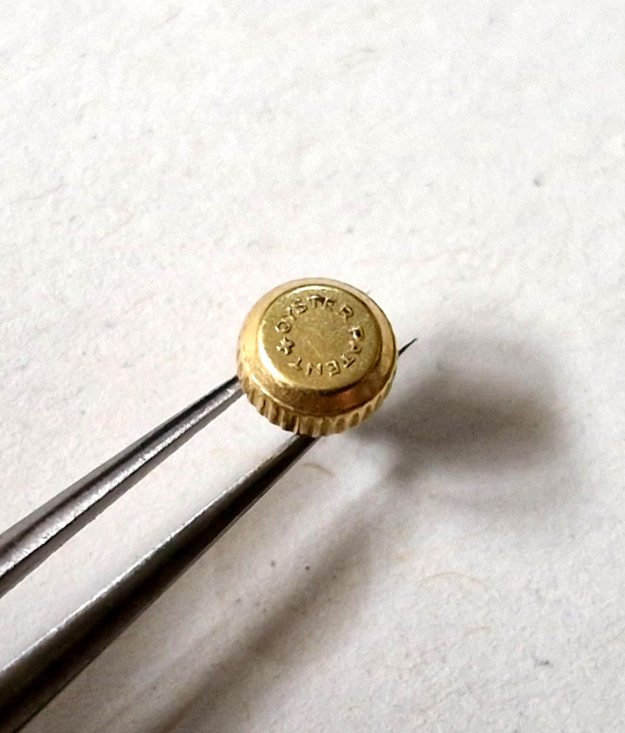 Genuine Rolex Oyster Patent + 5.3mm x 2.4mm Tube Gold Crown – VG c.1940s-50s