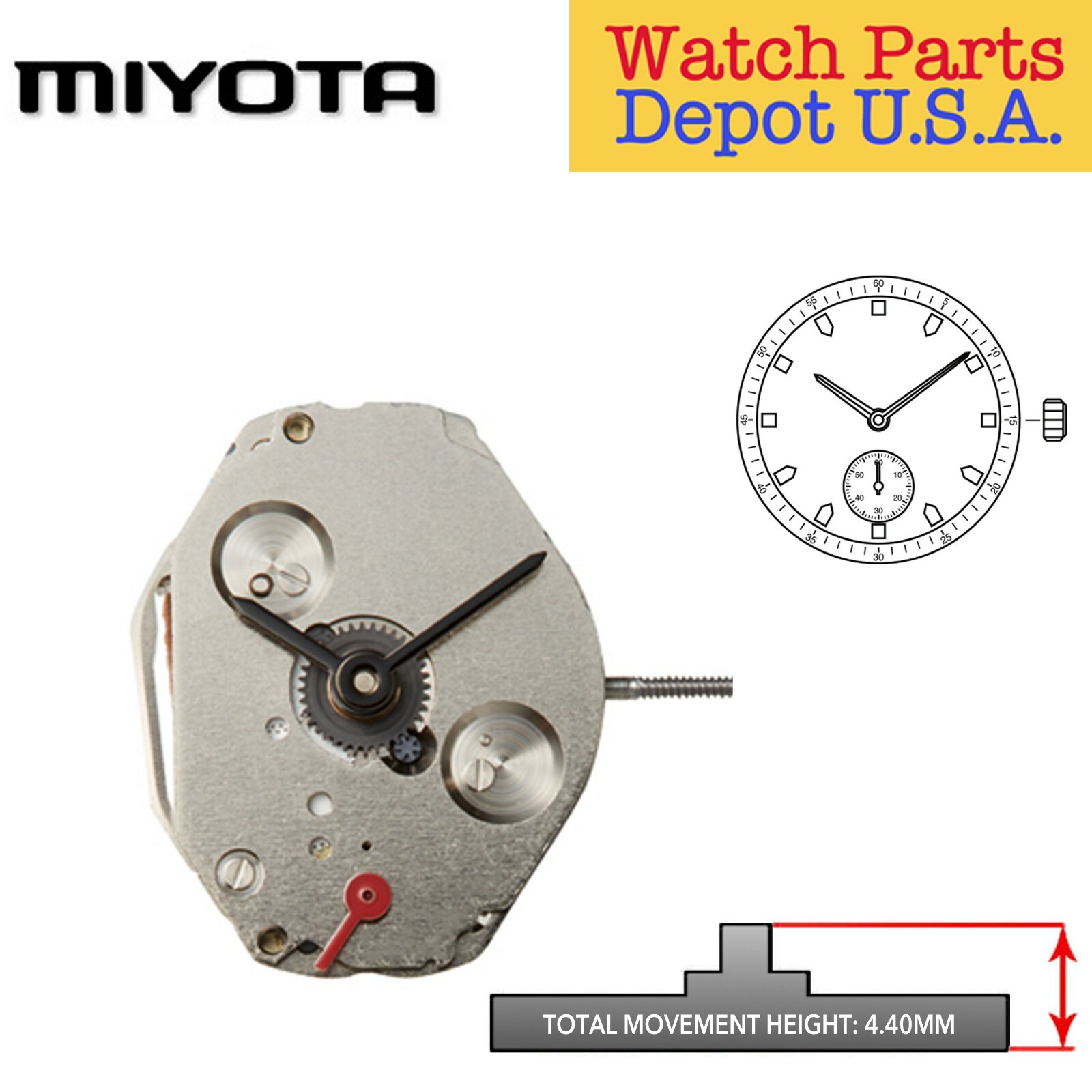 Original Miyota 1L45 Japan Quartz Movement, 2 Hands, Small Second at 6 – NEW!