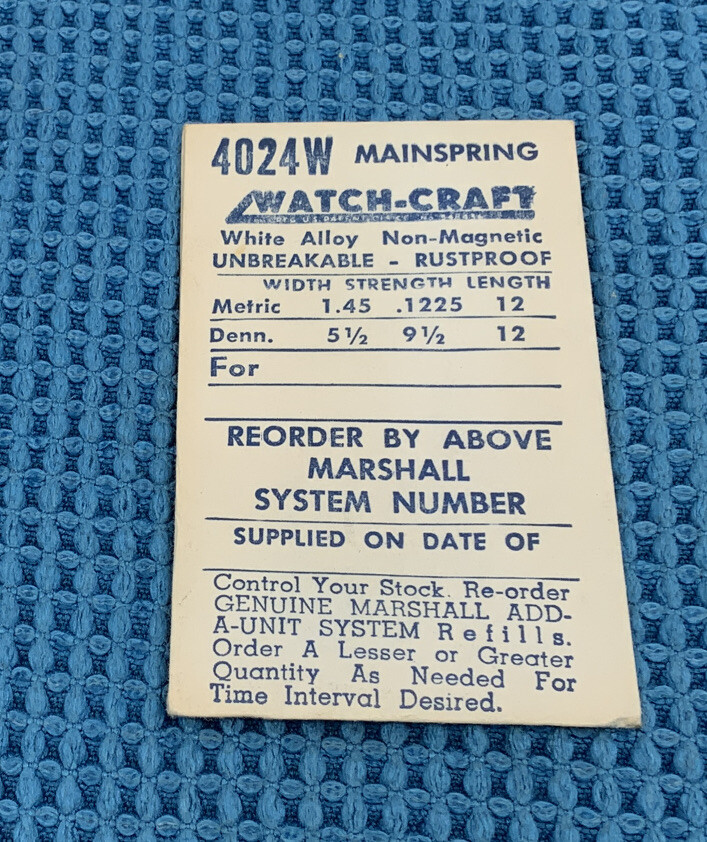 4024W Watchcraft Mainspring (5.5X9.5X12) New Old Stock.