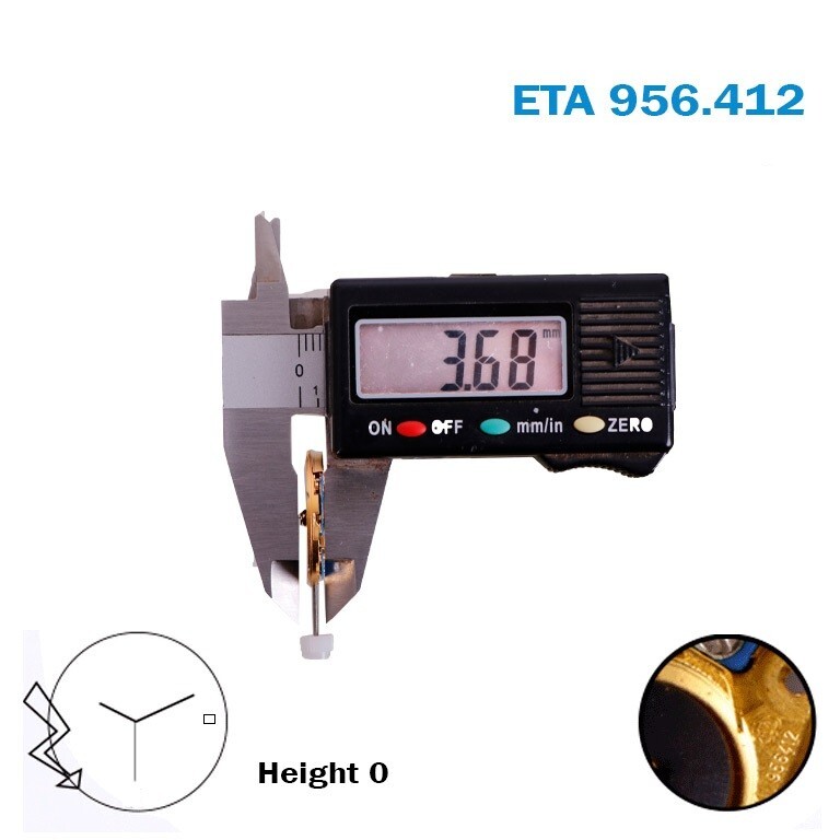 ETA 956.412 Swiss Watch Movement, 3 Hands, Black Date Disk at 3.