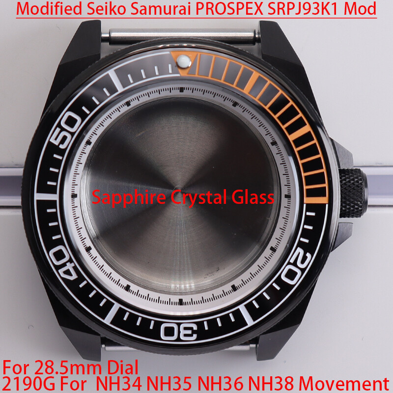 Modified Seiko Samurai 43.8mm Watch Cases Sapphire Glass For Seiko NH35 Movement
