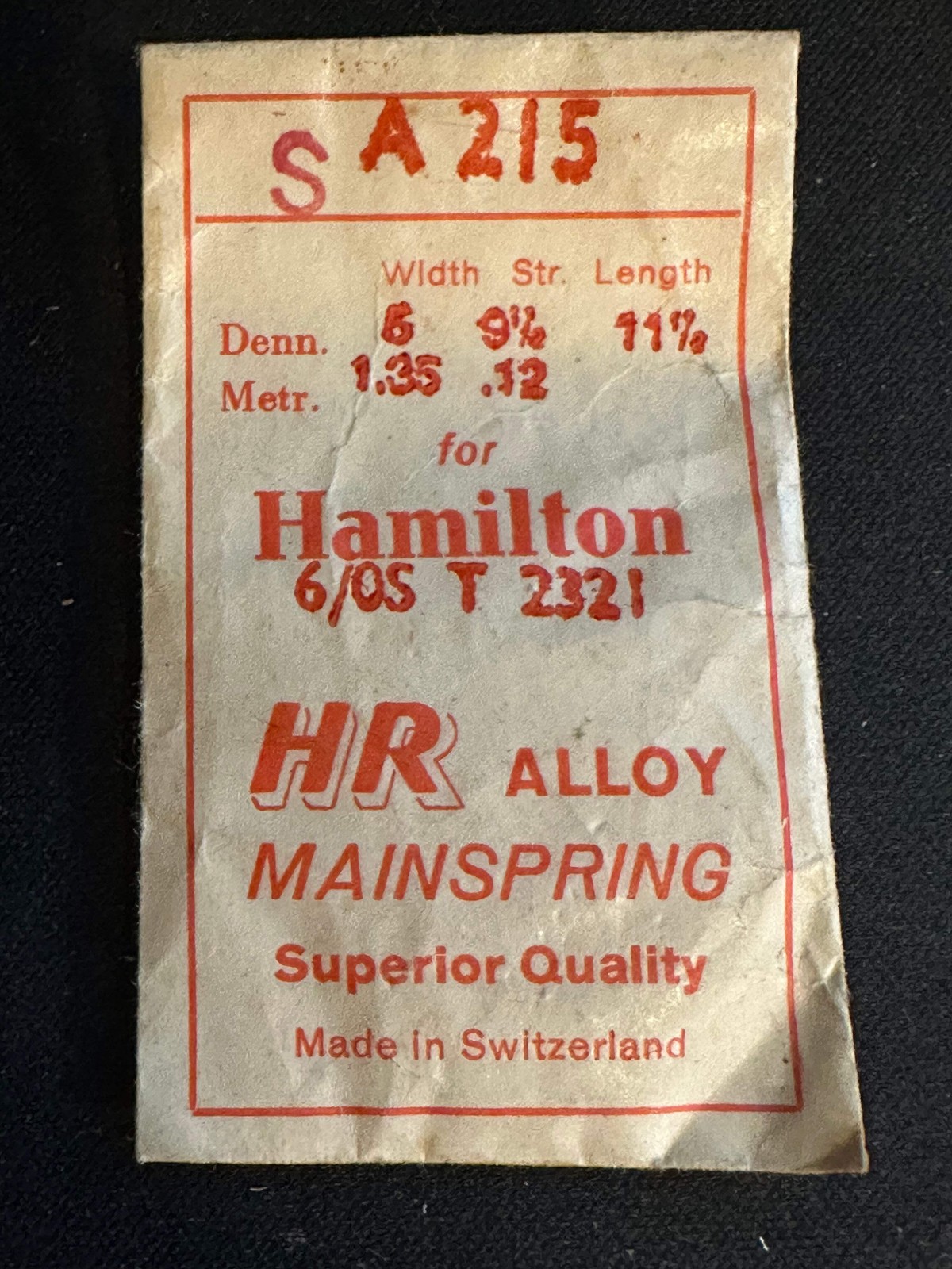 HR Mainspring SA215 for 6/0 Hamilton No. 2321 / 2521 / 718201 / 718202 – Alloy