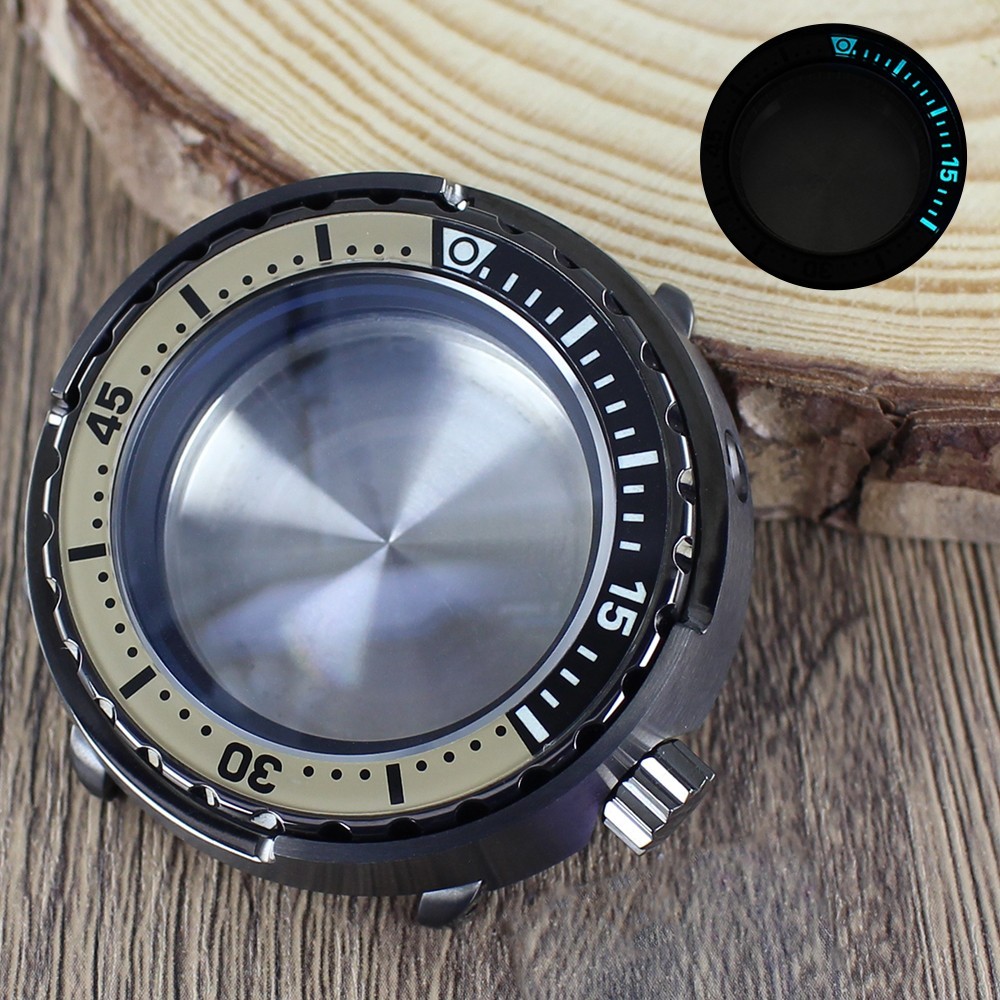 47mm Gun-Color Watch Case Modify Seiko Tuna Can Mod Sapphire For NH35 34 NH36 38