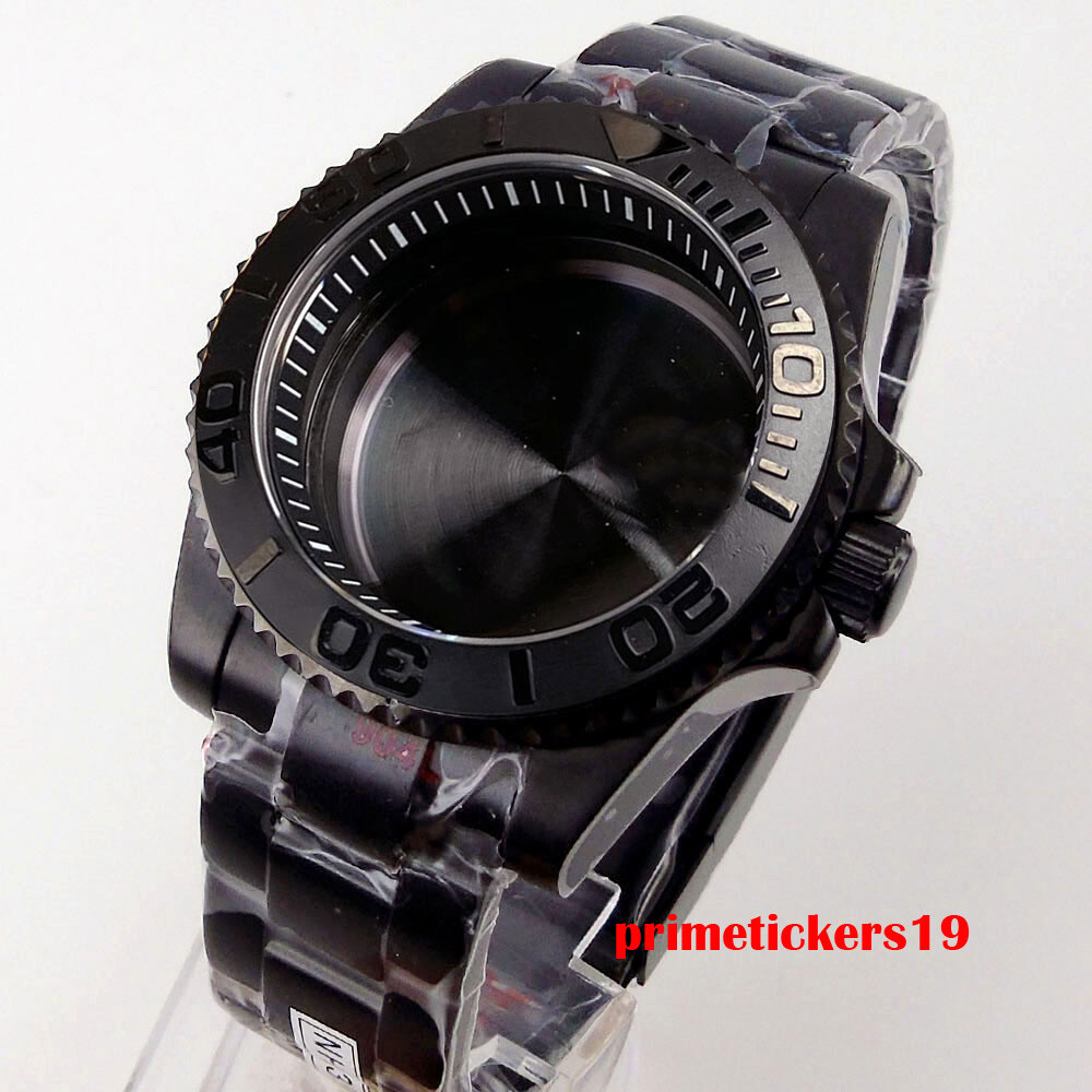 40mm Black Watch Case Chapter Ring Bracelet Sapphire Fit NH35 ETA2824 PT5000
