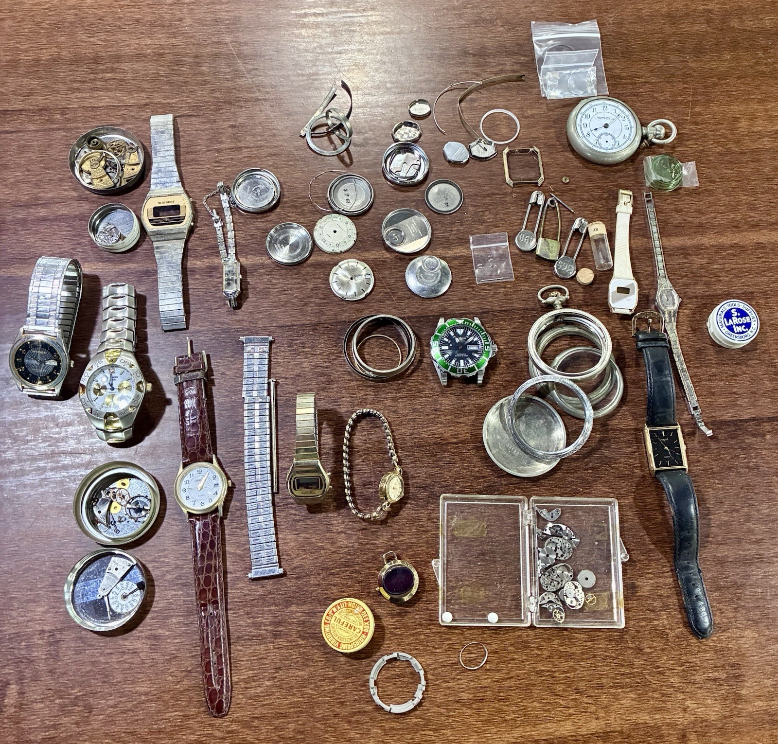 Watchmaker Lot #55 Watches, Plates, Cases, Dials, Parts. All For Parts Or Repair