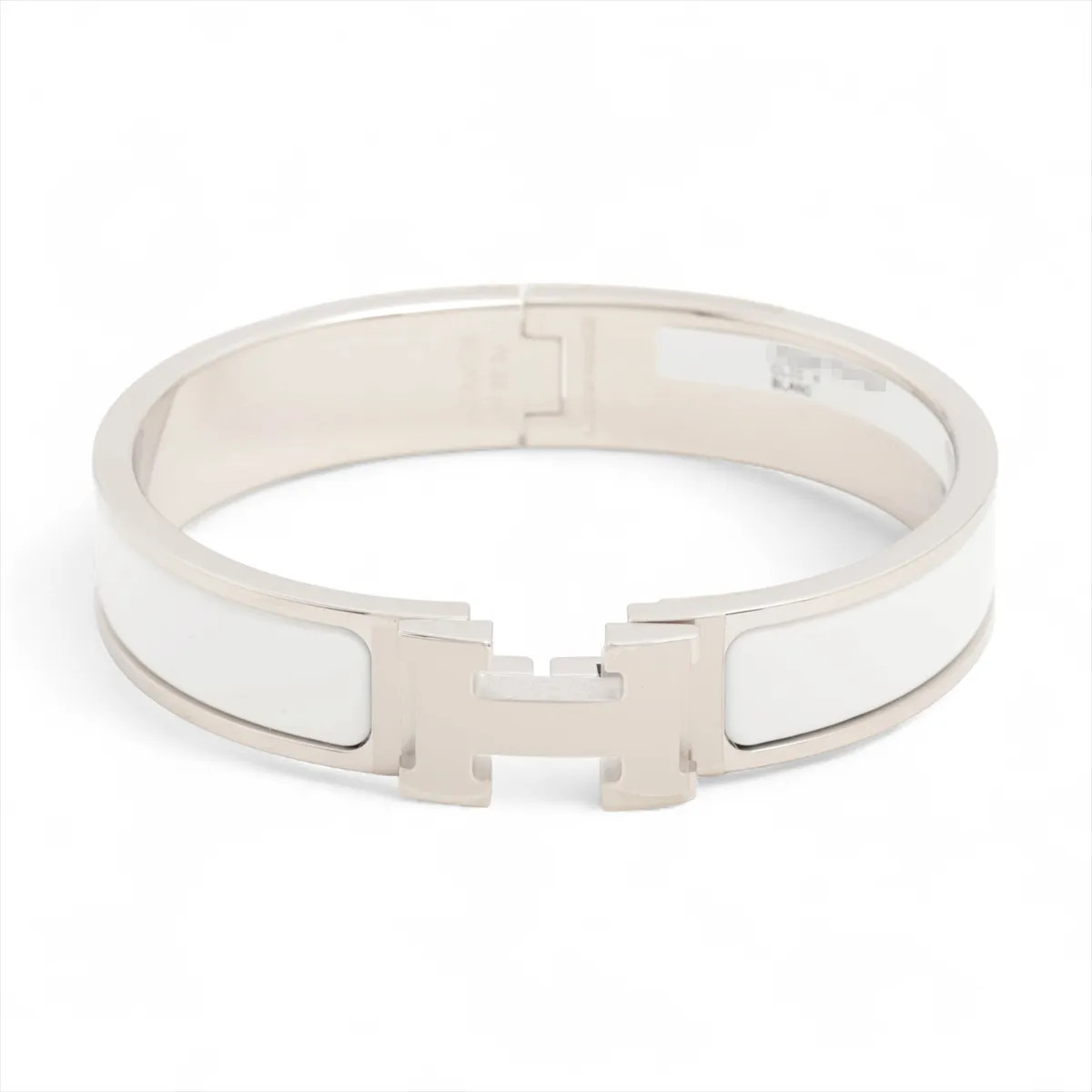 Hermès Clic H PM Enamel Bracelet White Gold Plated Authentic