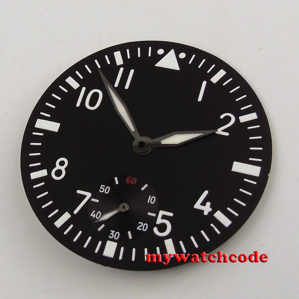 38.9mm black dial green luminous dial fit ETA 6498 mens watch D56 (Dial+hands)