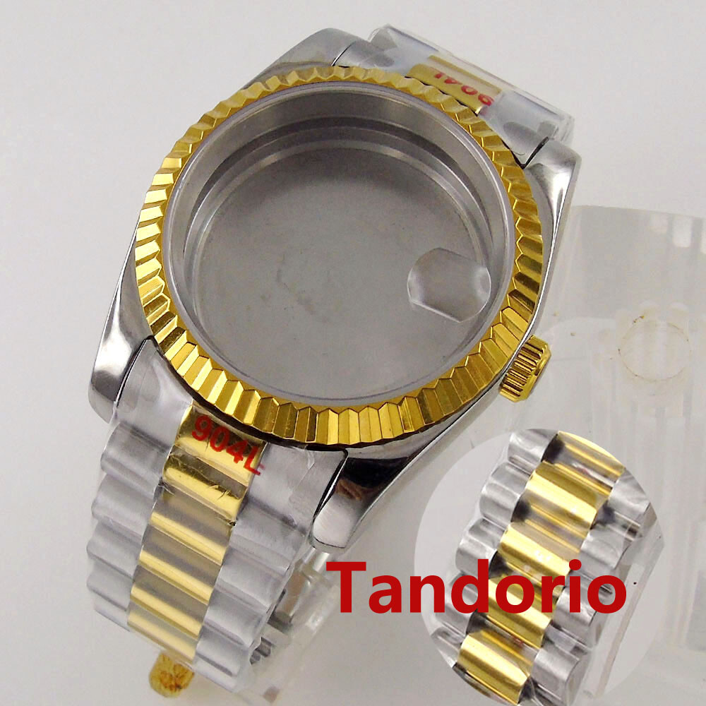 36mm/39mm Yellow Gold Sapphire Glass Fit NH35 MIYOTA ETA2836 Steel Bracelet
