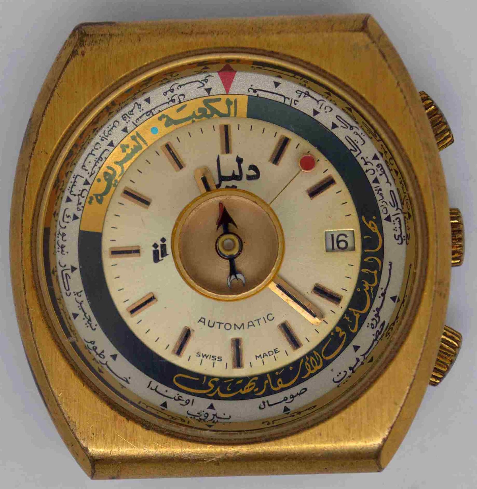 VTG DALIL Muslim GMT Gold Plated Wristwatch. Cal: AS-2063. For Repairs