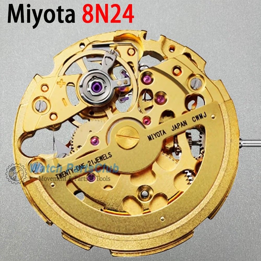 Japan Miyota 8N24 Automatic Movement Self-winding Skeleton Mechanism 21 Jewels