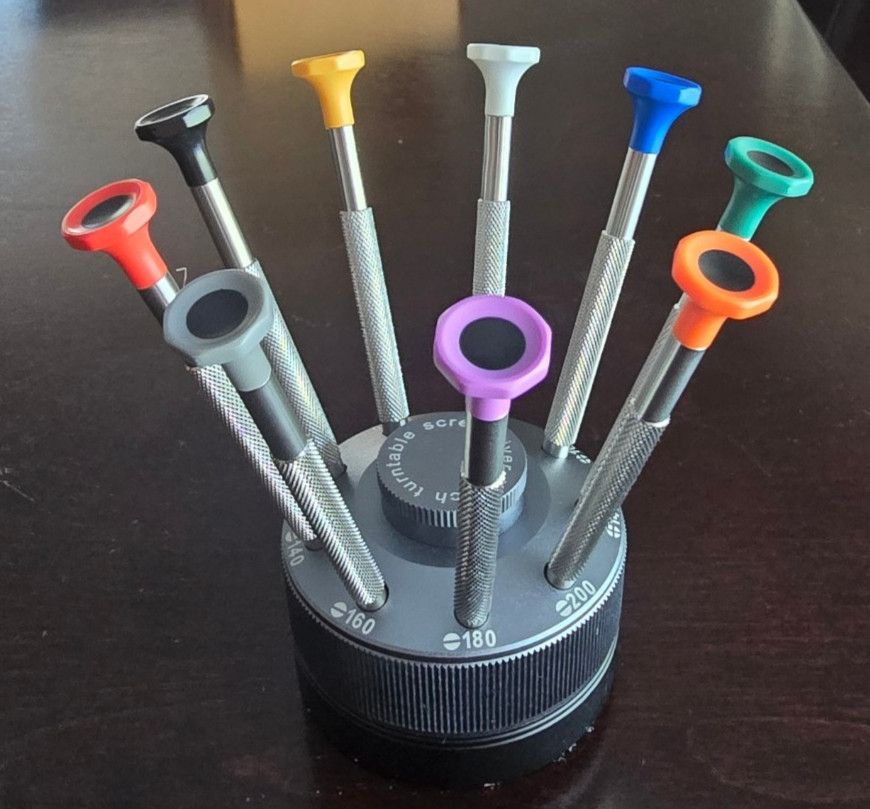 HIGH QUALITY STAINLESS STEEL 9 PIECE WATCHMAKERS SCREWDRIVER SET WITH STAND