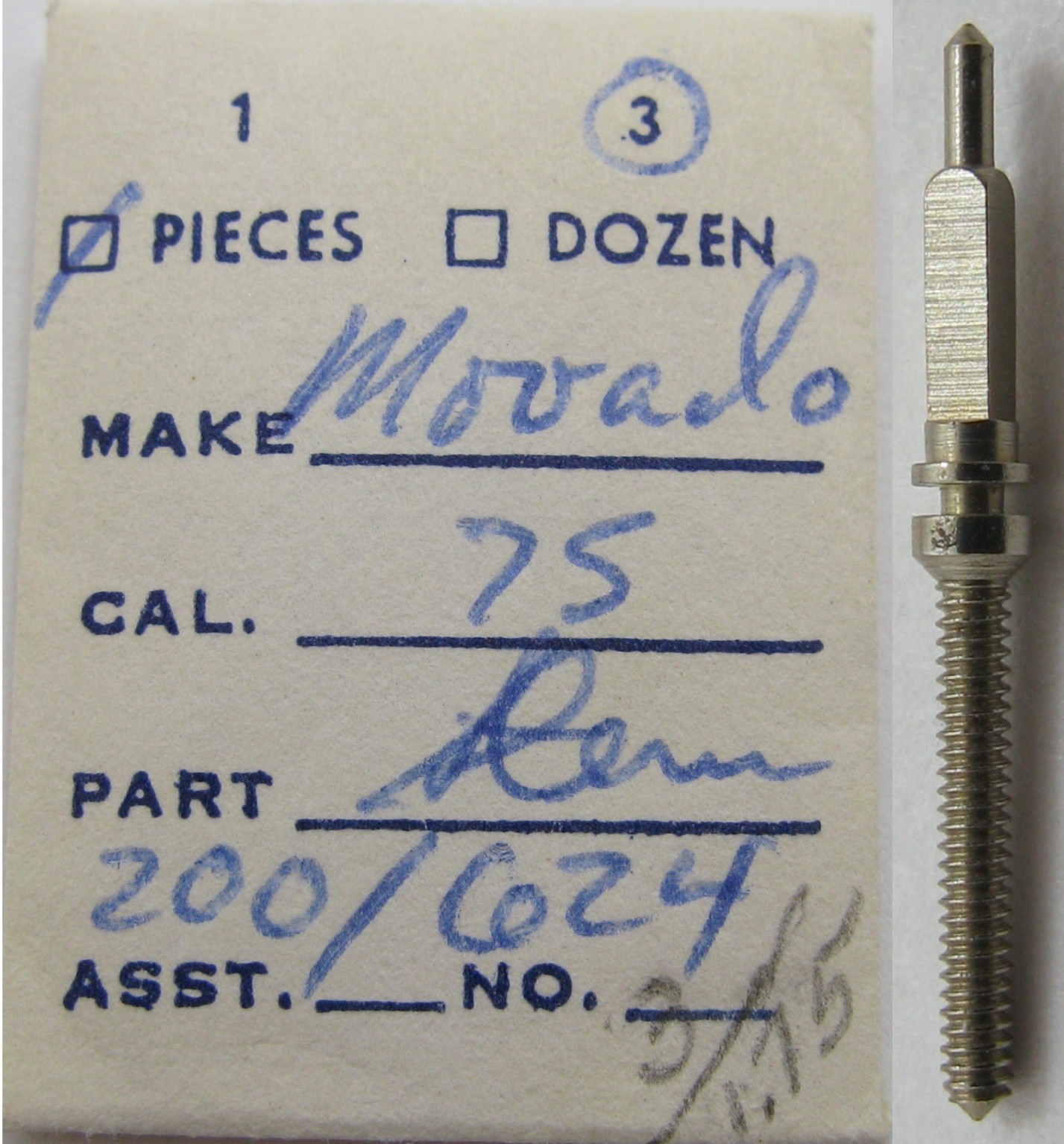Movado watch part movement caliber 75 winding stem #401 BF 200/624 tap 9