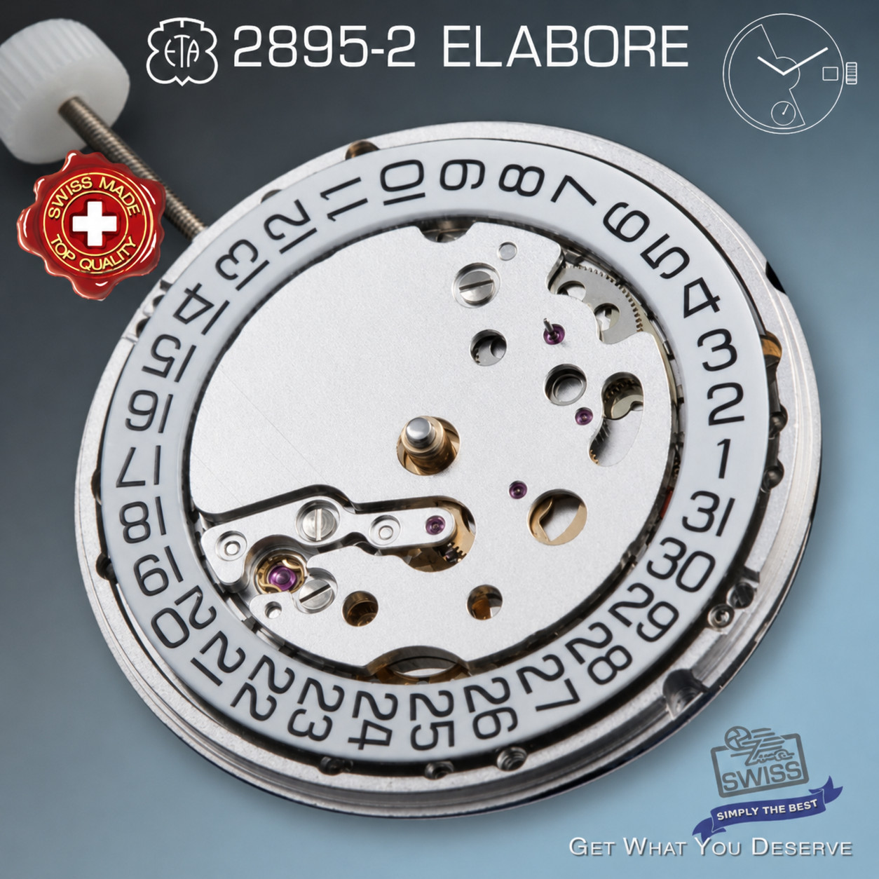 MOVEMENT AUTOMATIC ETA 2895-2, TOP GRADE-GLUCYDUR, SMALL SECOND 6H, SWISS MADE