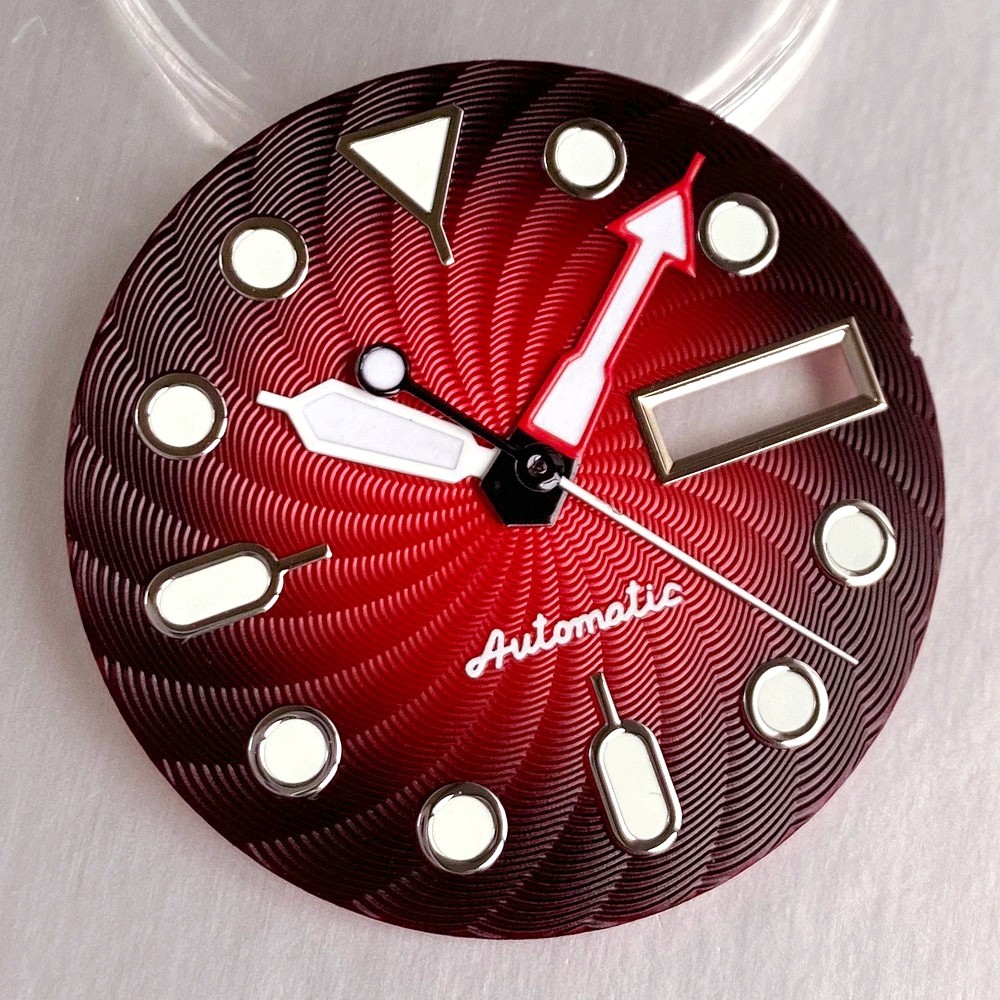 29mm Date Week Fit NH36A NH36 Red Sunburst Watch Dial Luminous Watch Parts