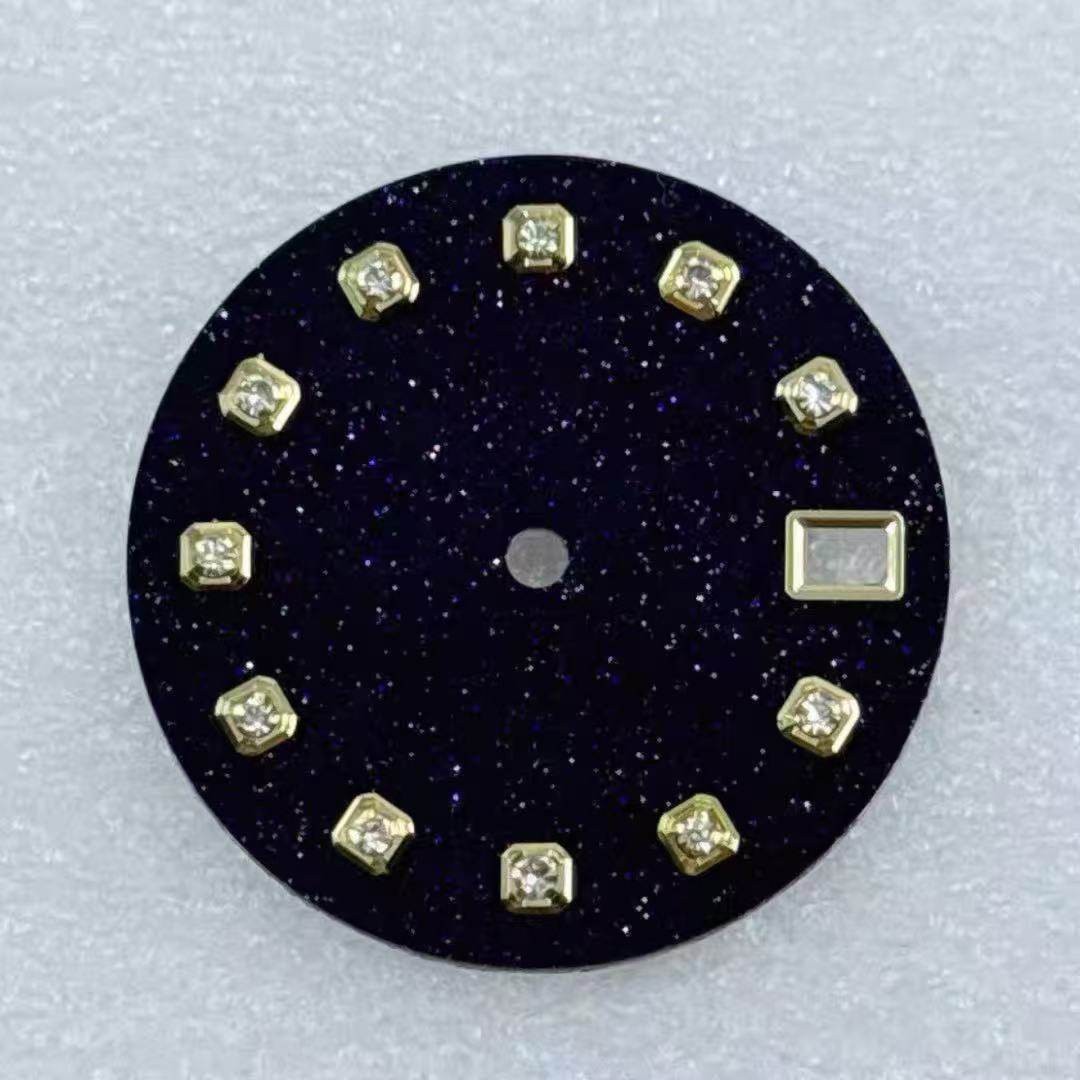 28.5mm Starry Sky Blue Gold Stone Watch Dial No Lume for Nh35/36 Movement