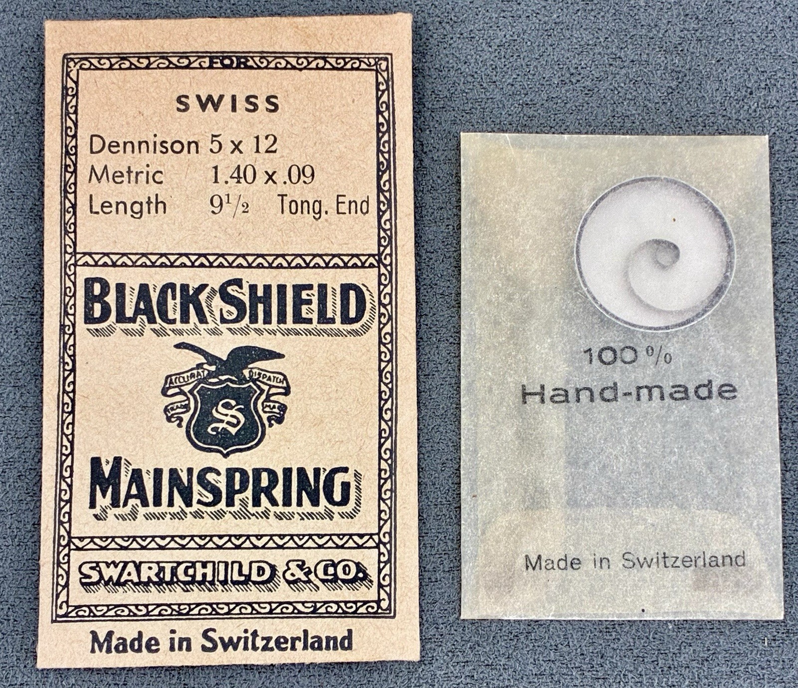 NOS Black Shield Mainspring MS-512E Swiss Den 5x12x9 1/2 Metrc 1.4x.09 Tong. End