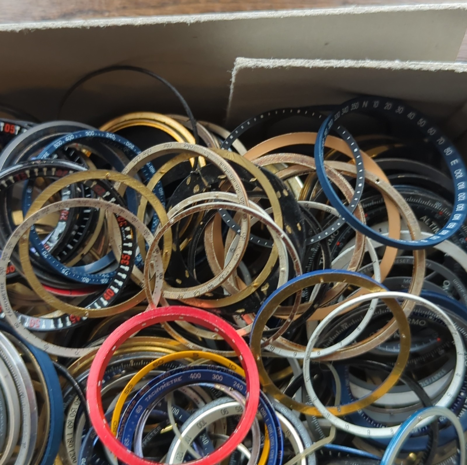 Large Lot of VTG Watch Tachy, Crystal, Case & Dial Inserts Watch Parts
