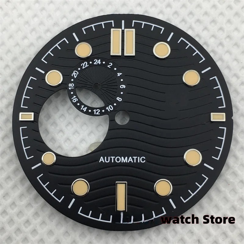 30.8mm Black/White/Blue Water Ripple Skeleton Dial and Hands for NH39 Movement