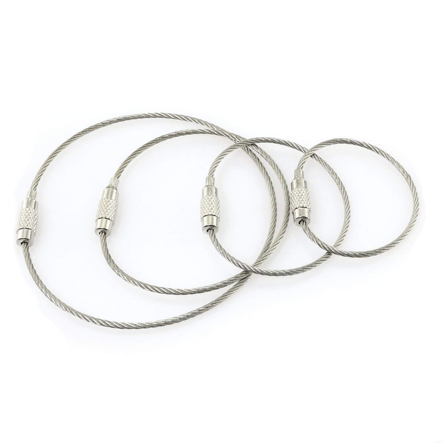 20pcs Stainless Steel Wire Keychains 1.5mm Aircraft Cable Key Ring Loops 4 Lengt