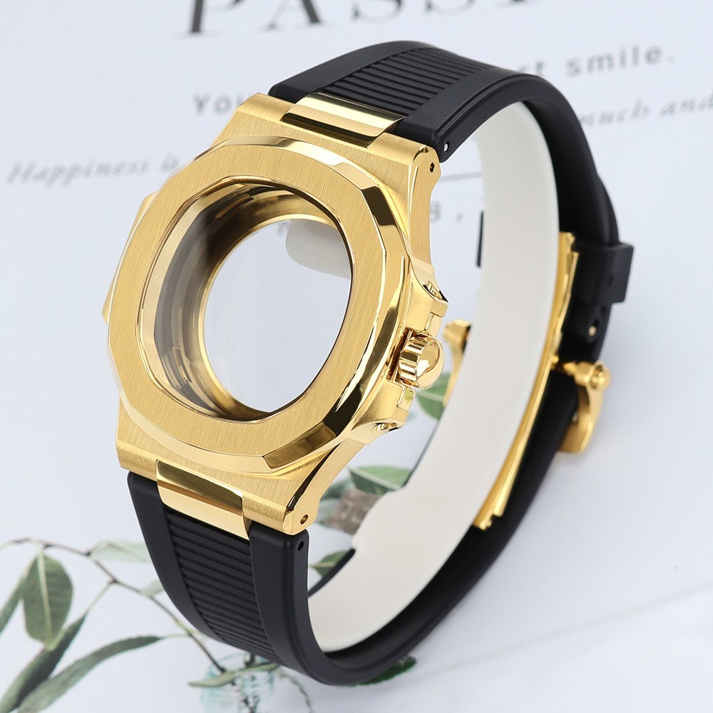 Sapphire 40mm Golden Brushed Watch Cases Soft Strap 10ATM For Seiko NH35 34 NH36